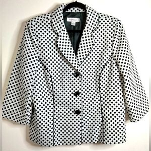 Danillo (Size 14) Polka Dot Button Front 3/4 Sleeve Interior Lined Blazer Jacket